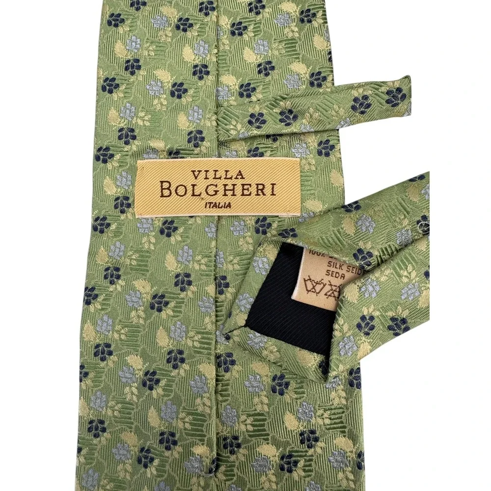 Villa Bolgheri Tie Mens Green Blue Floral Silk Made in Italy Dressy Neckwear